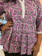 Kairi purple short kurti for women with lace detailing