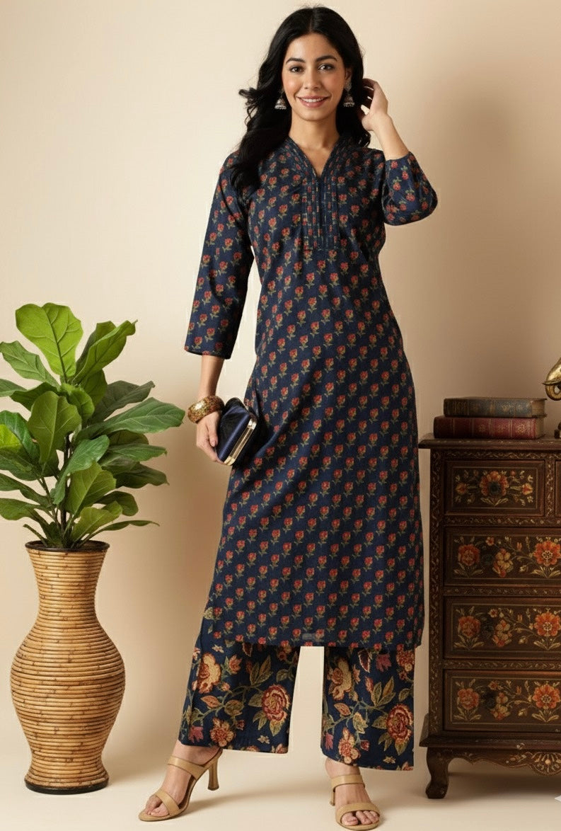 Ojas Cotton Floral print Kurti Palazzo set