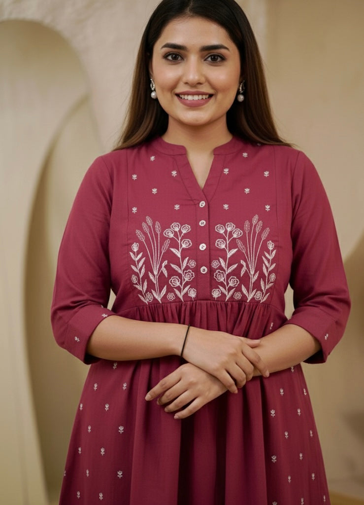 Shria Pure Cotton Maroon Kurti Palazzo set