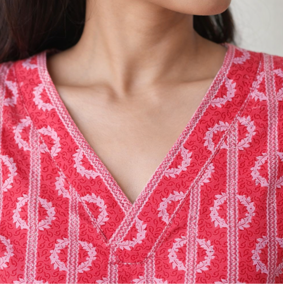 Nitya Printed Red Cotton Short Kurti for Women