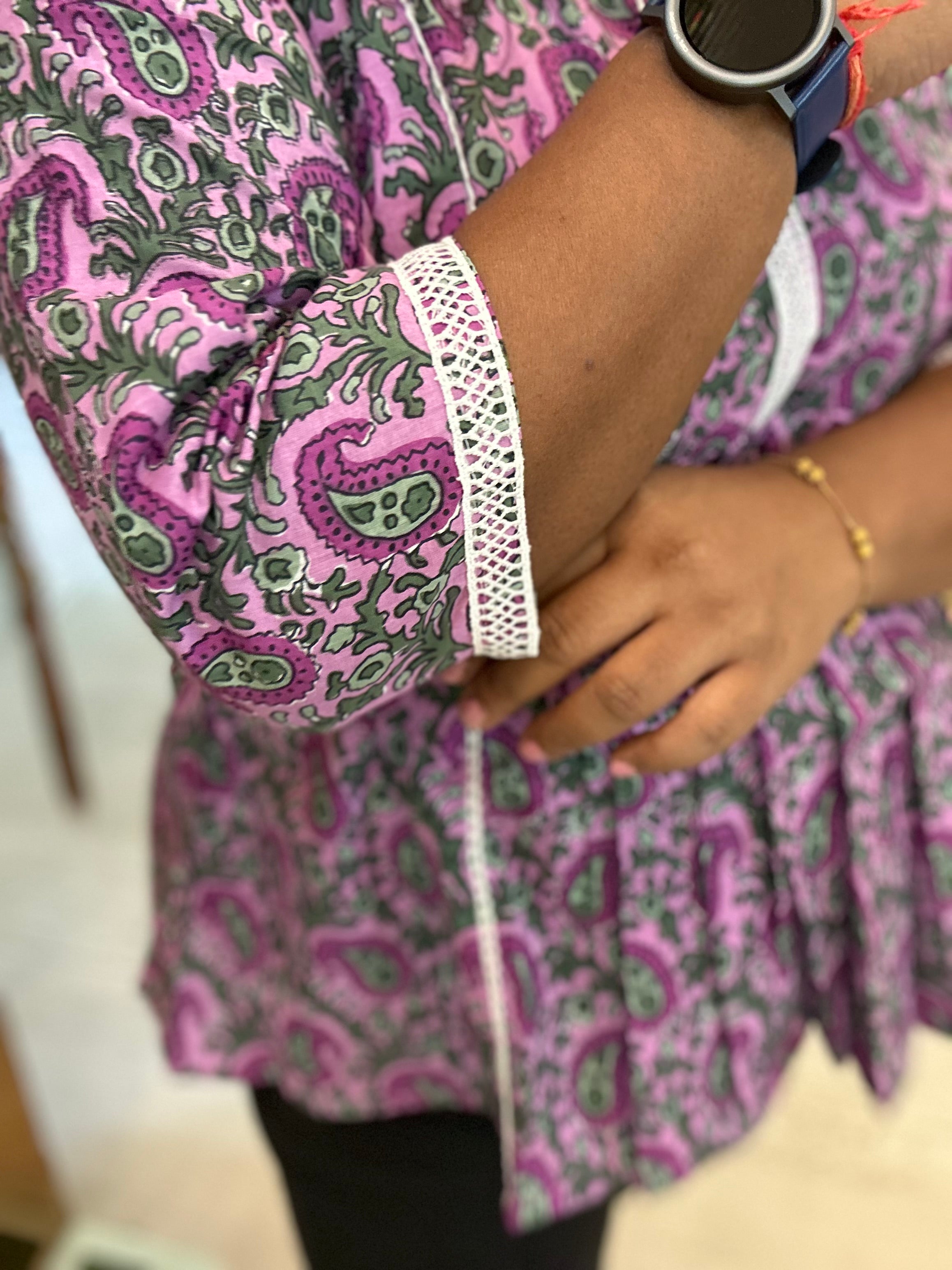 Kairi purple short kurti for women with lace detailing