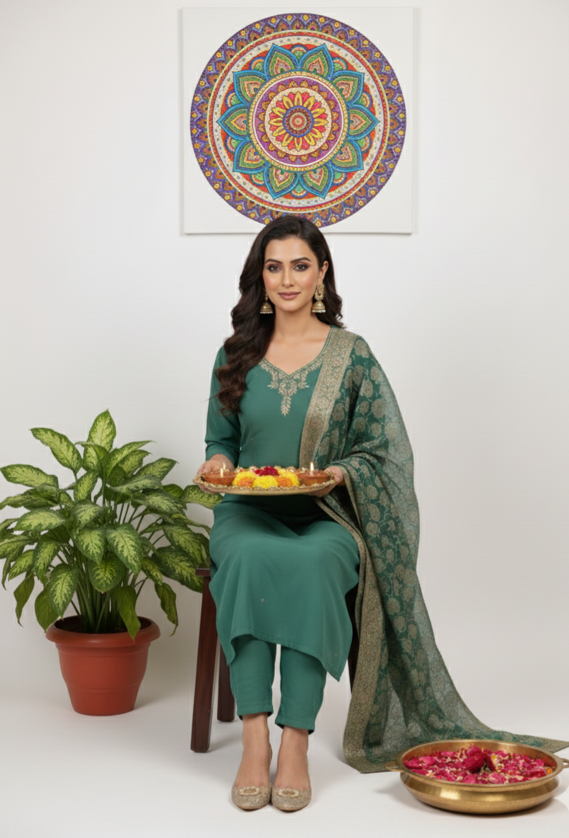 Saundarya Silk Blend Emroidered Kurti Set