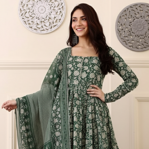 Akshara Green Printed Anarkali Set