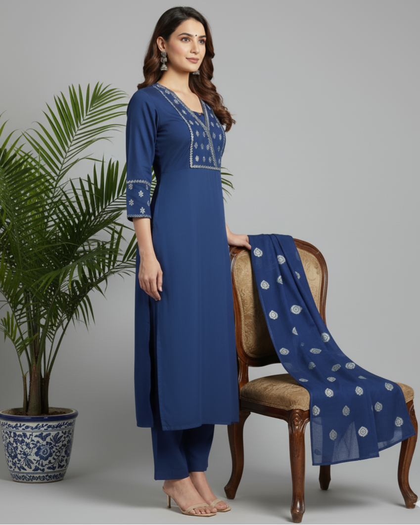 Kumud Blue Embroidered Festive Kurta Set