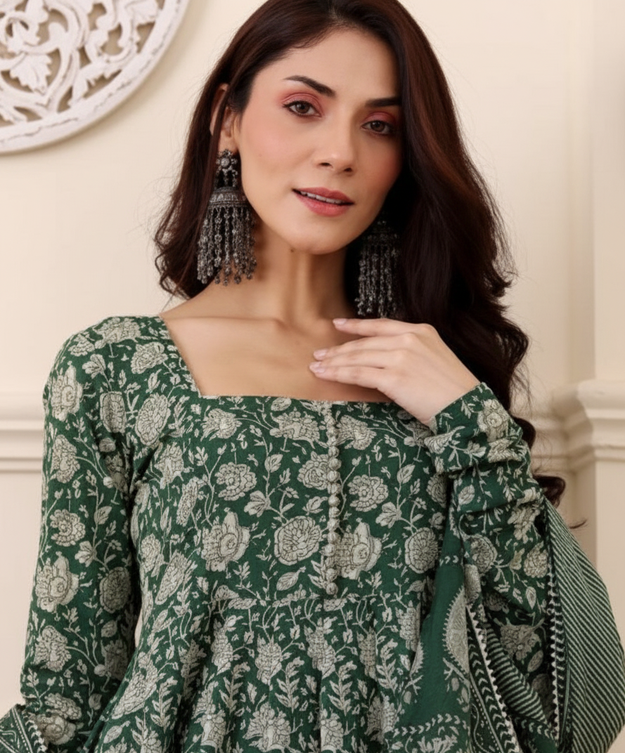 Akshara Green Printed Anarkali Set