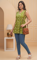 Veda Sleeveless Printed Alia cut Short Kurti