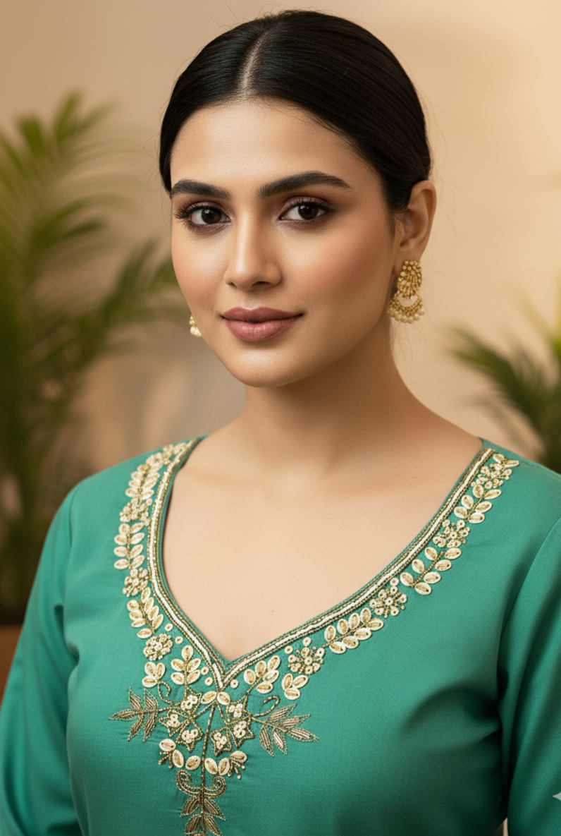 Saundarya Silk Blend Emroidered Kurti Set