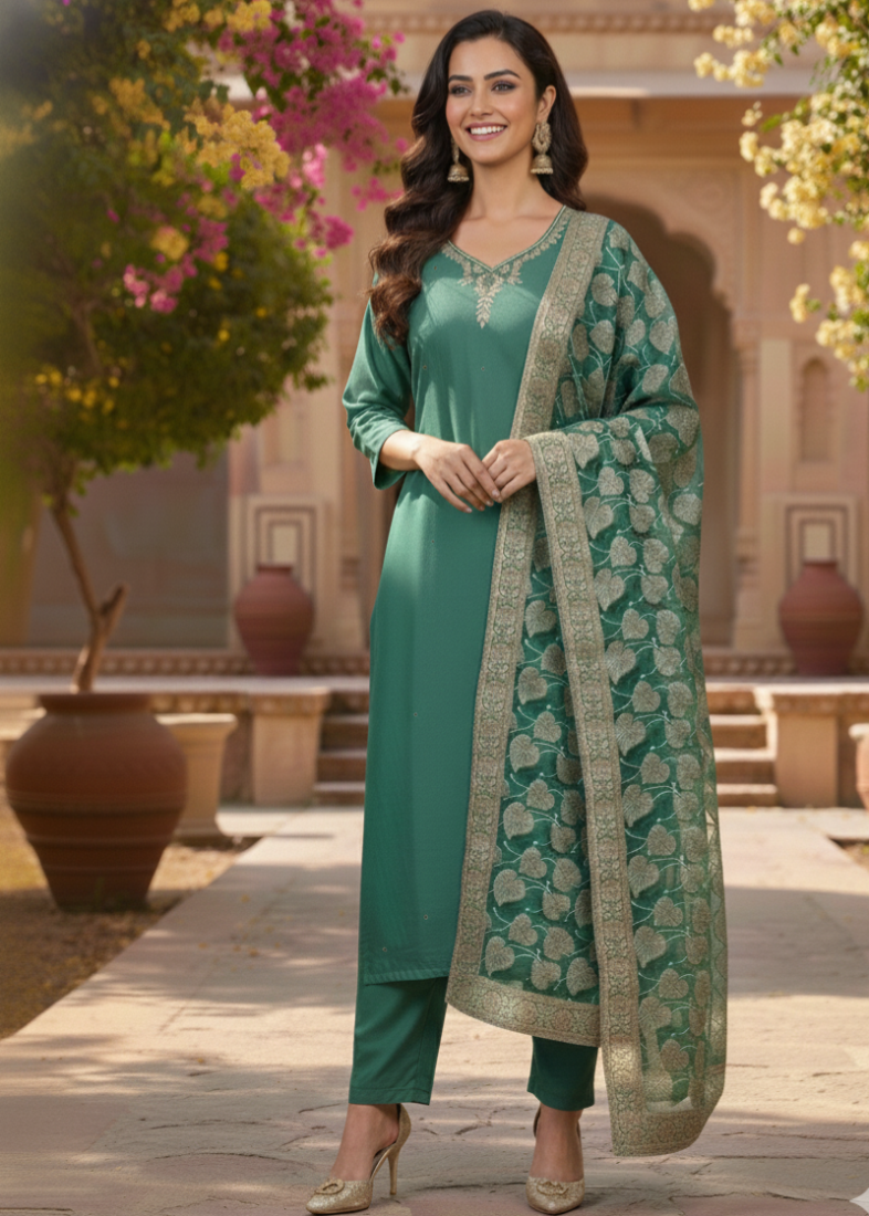 Saundarya Silk Blend Emroidered Kurti Set