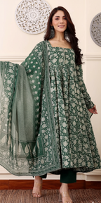 Akshara Green Printed Anarkali Set