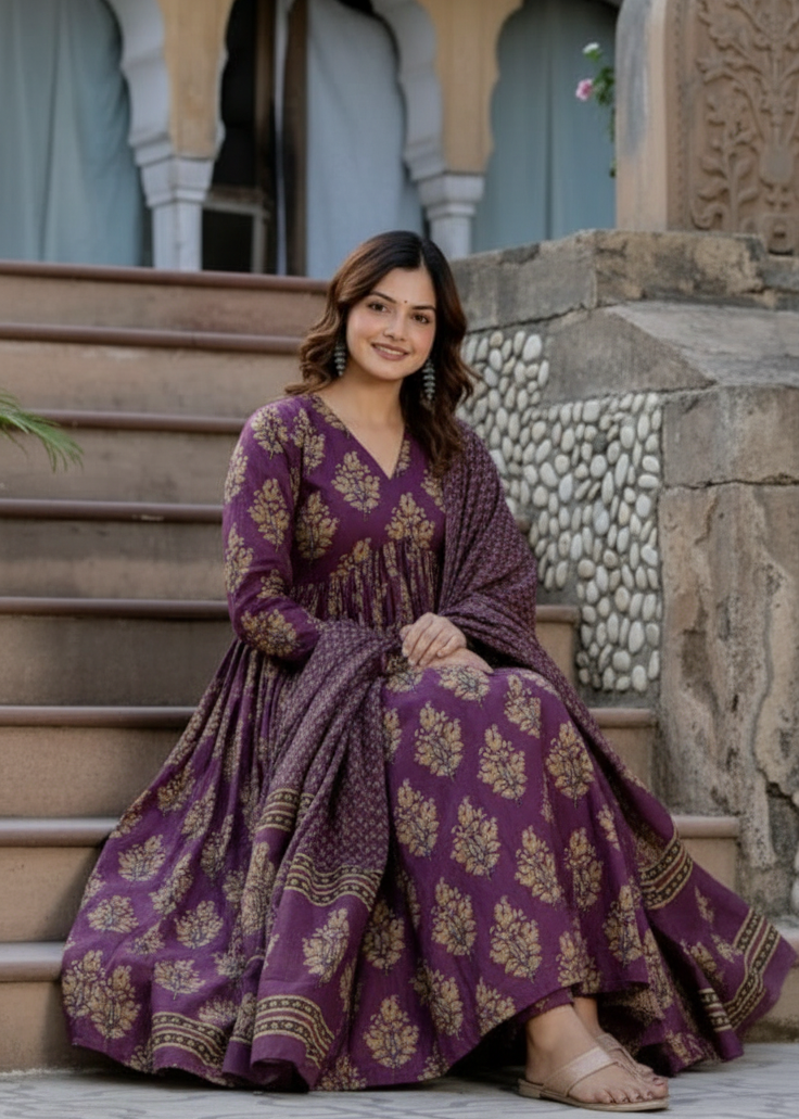 Maithli Printed Anarkali in Alia cut and Full Sleeves