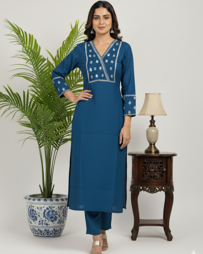 Kumud Blue Embroidered Festive Kurta Set