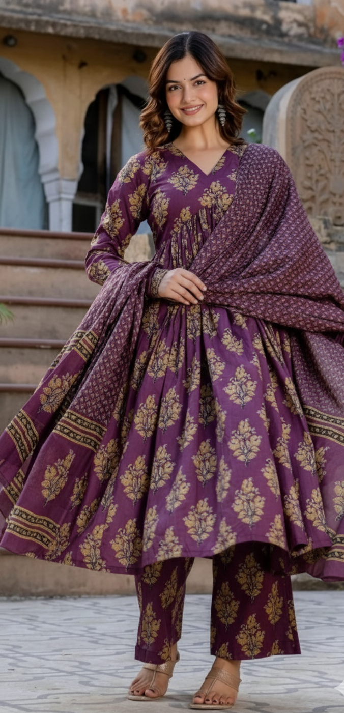 Maithli Printed Anarkali in Alia cut and Full Sleeves