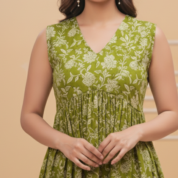 Veda Sleeveless Printed Alia cut Short Kurti