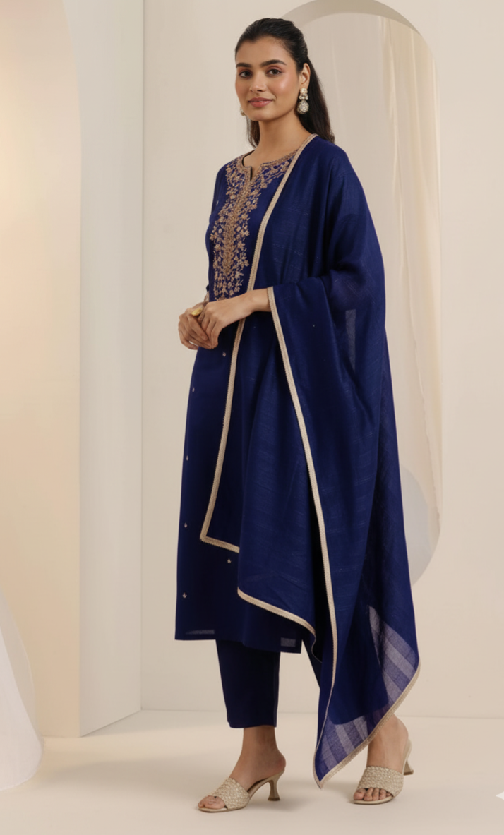 Neelam Navy Blue Embroidered Festive Kurti Set
