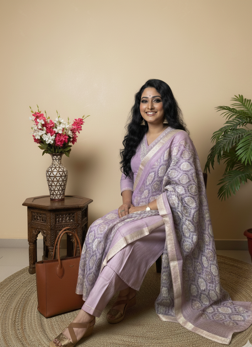 Kalaa Silk Blend Kurti Set with Sequin Bead Embroidered Neckline – Festive Ethnic Wear for Women