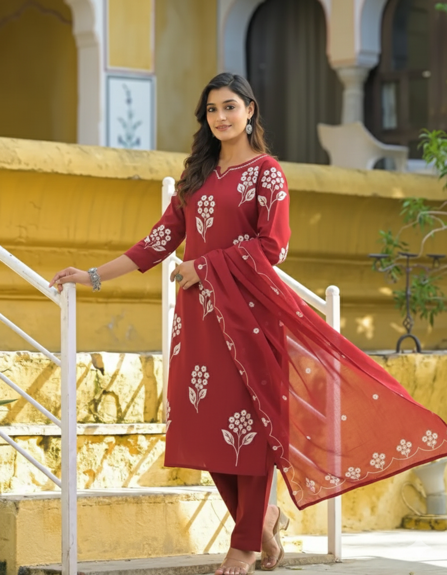 Suhani Premium 100% Cotton Kurti set with white floral print