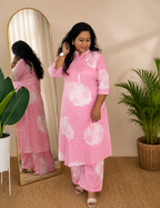 Swati – Pink Floral Cotton Kurta Palazzo Set with Lining for Women