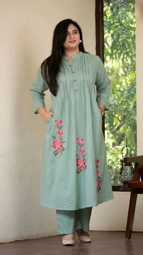 Tulika Sea green Pure Cotton Floral Kurta Set