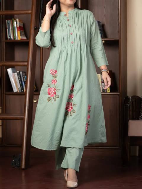 Tulika Sea green Pure Cotton Floral Kurta Set