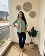 Gulbahaar Floral Cotton Shirt Style Short Kurti for Women| Lace Sleeves | Casual & Office Wear