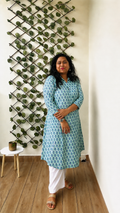 Meera – Sea Green Booti Print A-Line Kurta Palazzo Set in Pure Cotton for Women