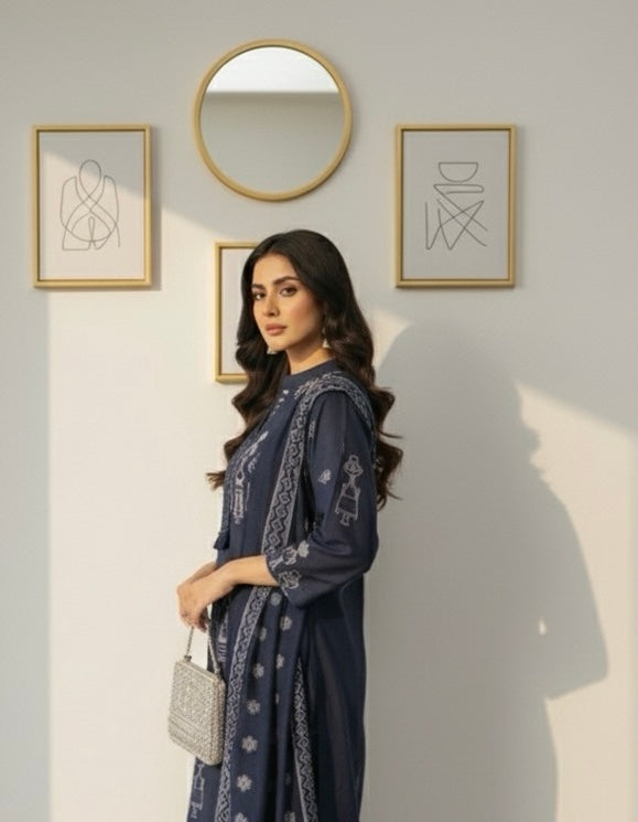 Surabhi Navy Blue tribal print premium Cotton kurti set