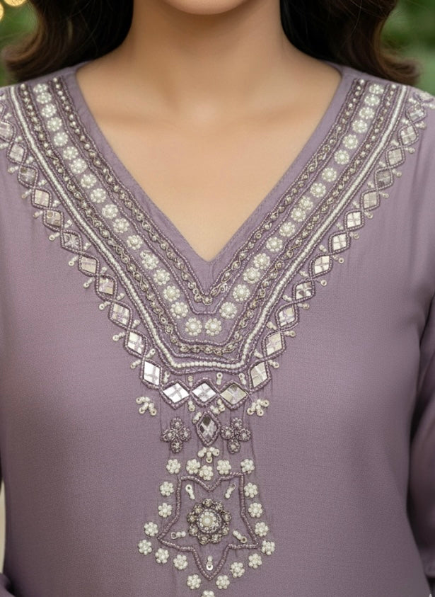 Kalaa Silk Blend Kurti Set with Sequin Bead Embroidered Neckline – Festive Ethnic Wear for Women