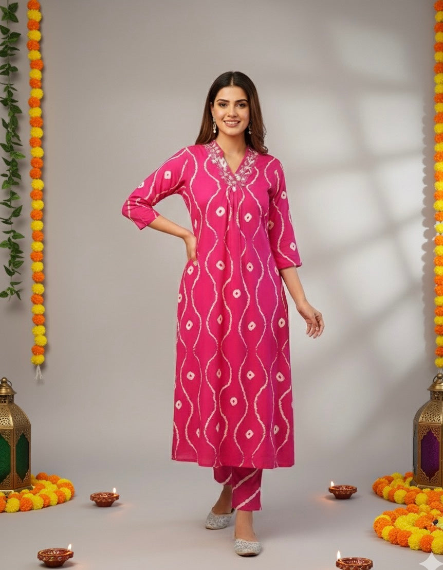 Mehek Bandhani Print Kurti Set