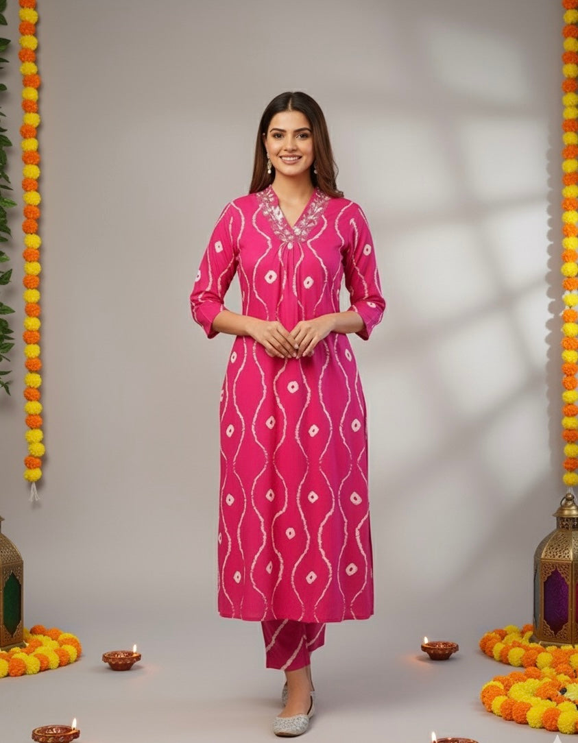 Mehek Bandhani Print Kurti Set