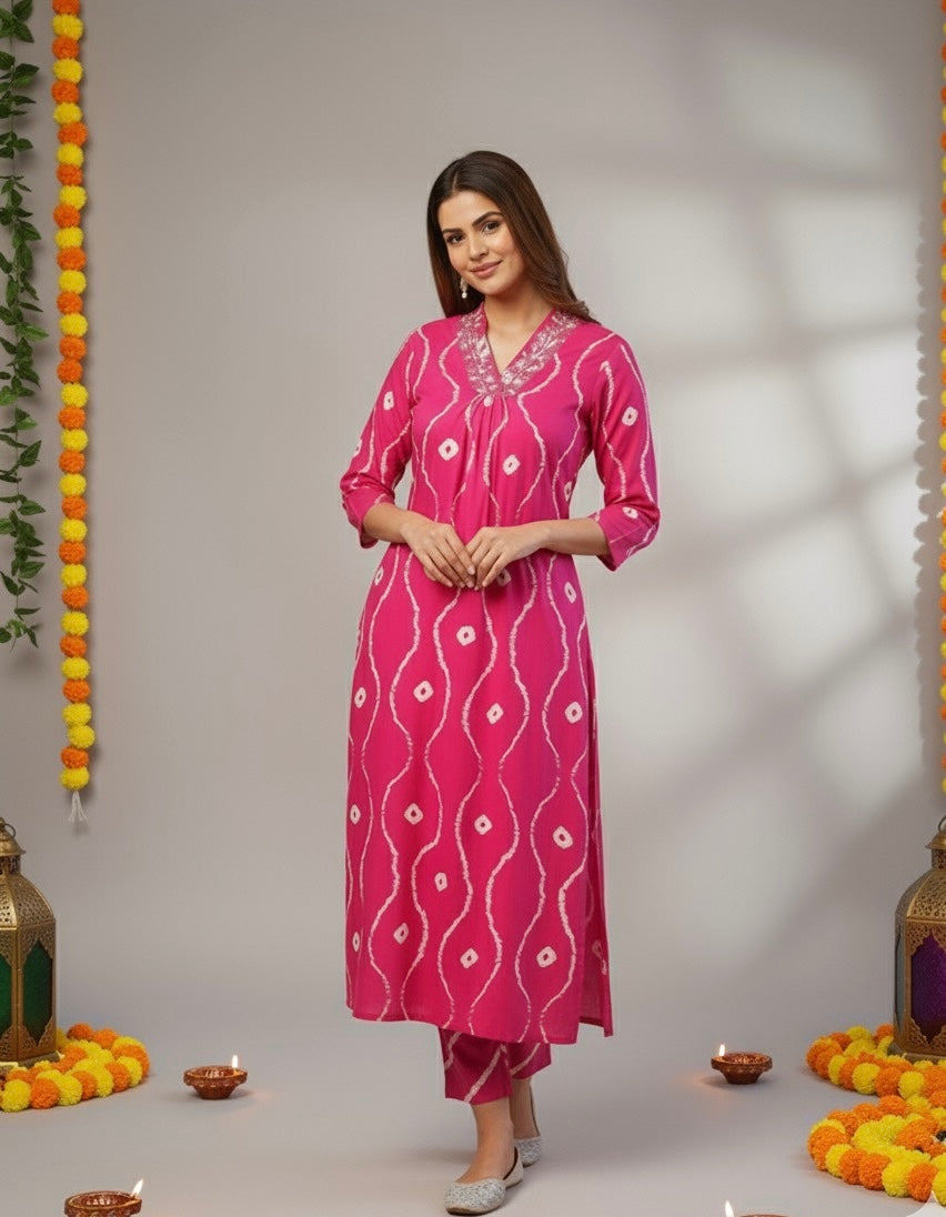 Mehek Bandhani Print Kurti Set