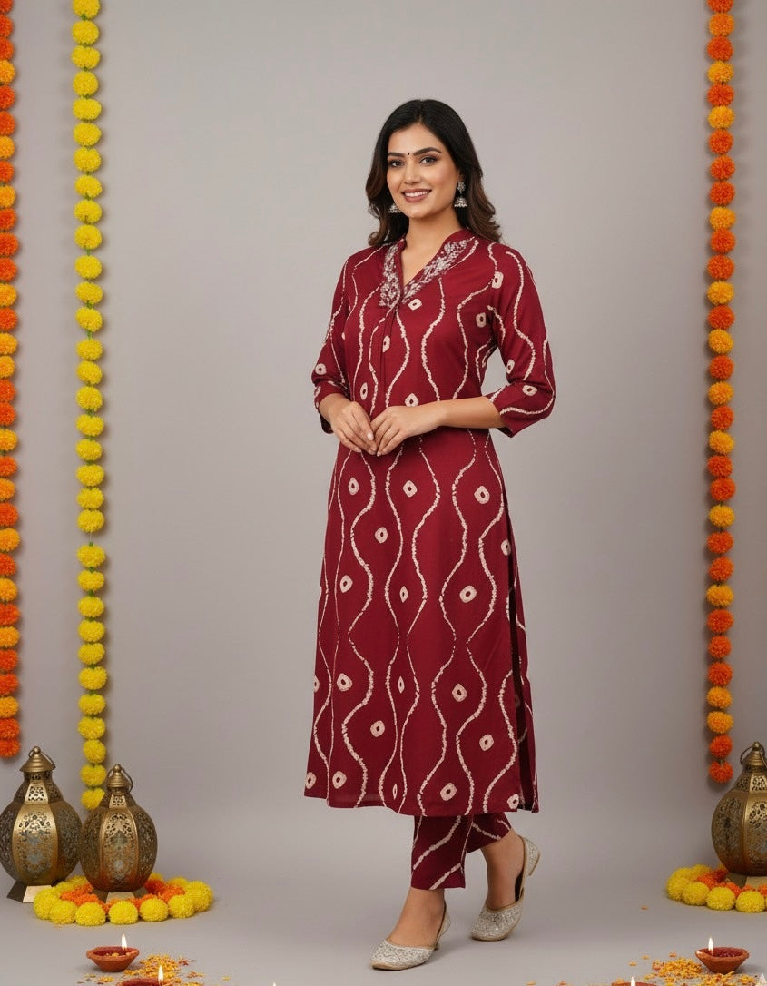 Mehek Bandhani Print Kurti Set
