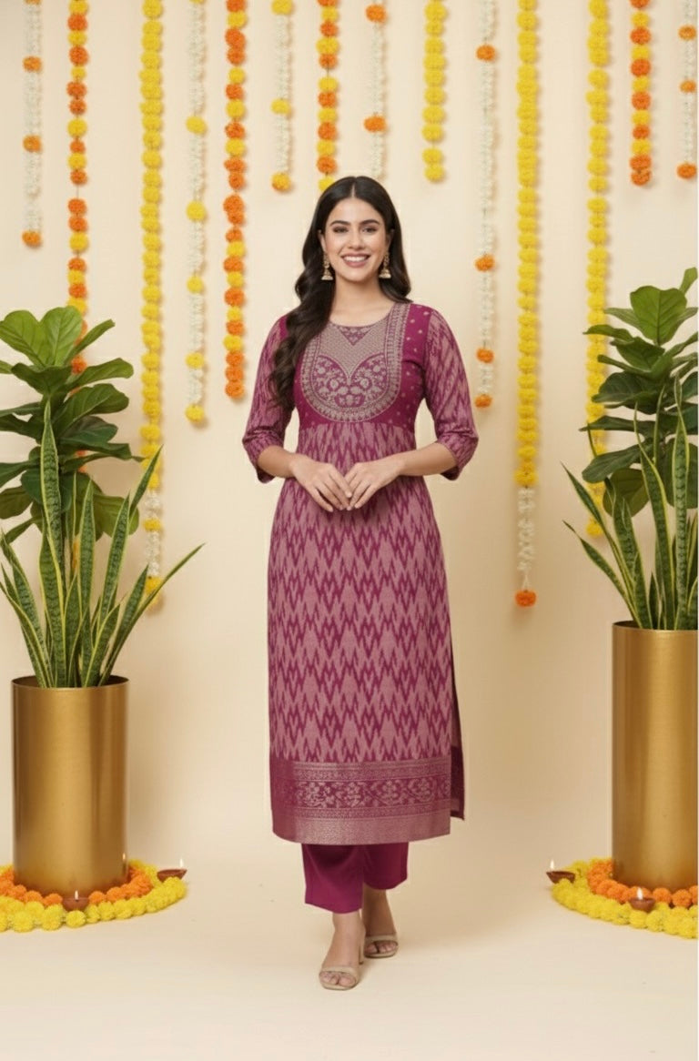 Amvi Zari Embroidered Printed Festive Kurti Set
