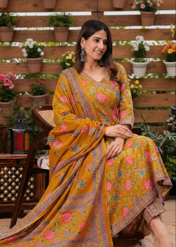 Reya Jaipuri Print Premium Cotton Angrakha style Anarkali Kurti set