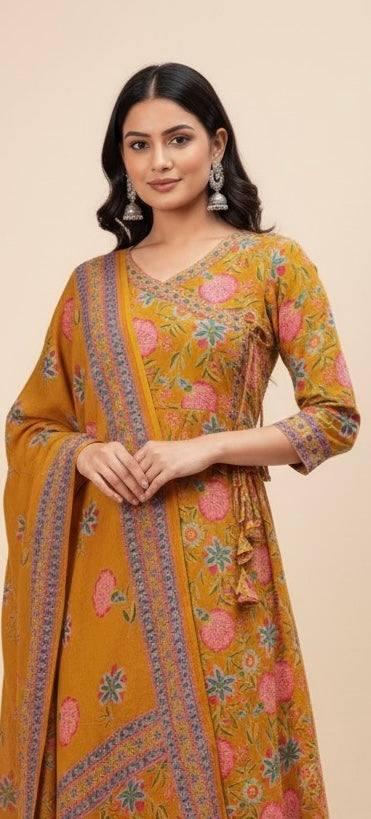 Reya Jaipuri Print Premium Cotton Angrakha style Anarkali Kurti set