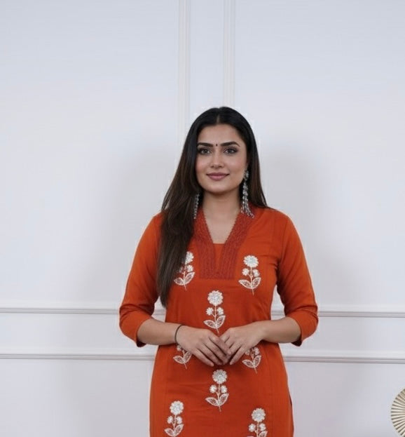 Amaira Cotton Embroidered Kurti Palazzo set