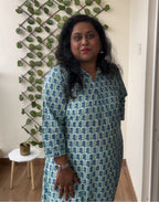 Meera – Sea Green Booti Print A-Line Kurta Palazzo Set in Pure Cotton for Women