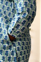 Meera – Sea Green Booti Print A-Line Kurta Palazzo Set in Pure Cotton for Women