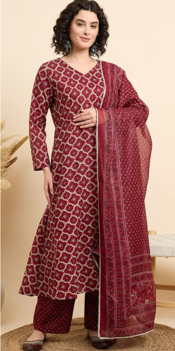 Vidisha Printed Maroon Suit Set