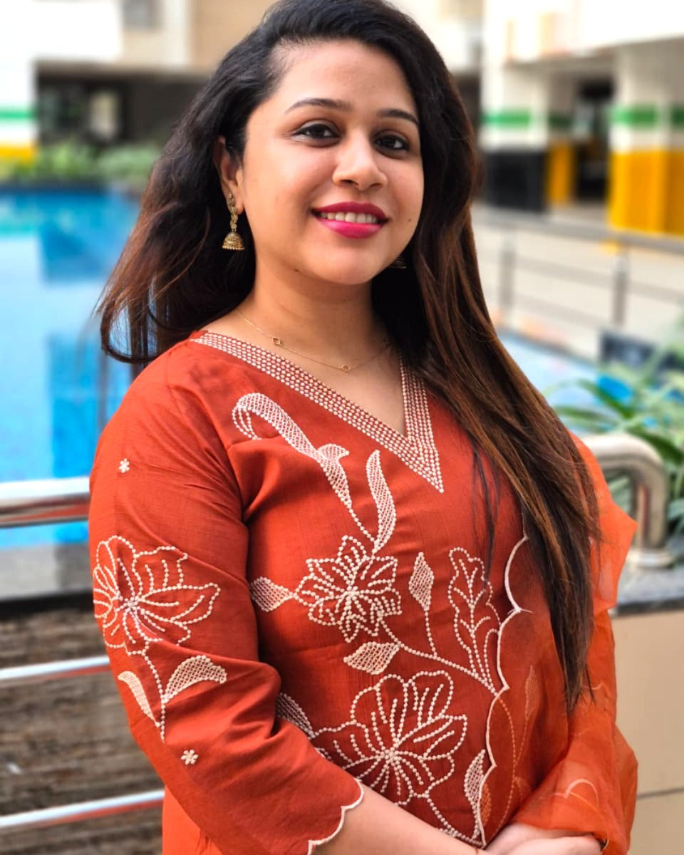 Reva Premium Rust Orange Embroidered Festive Kurti set