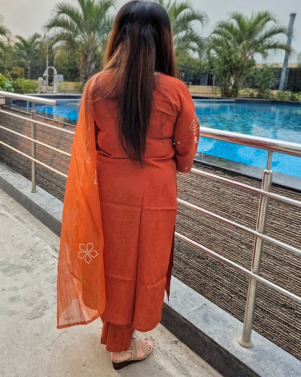Reva Premium Rust Orange Embroidered Festive Kurti set