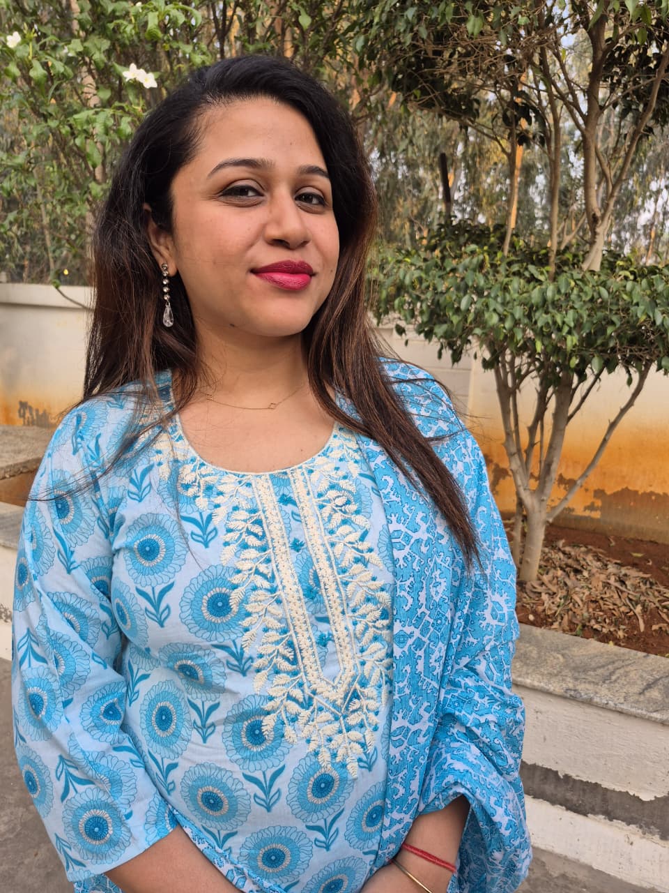 Taara Premium Cotton embroidered sky blue Kurti set