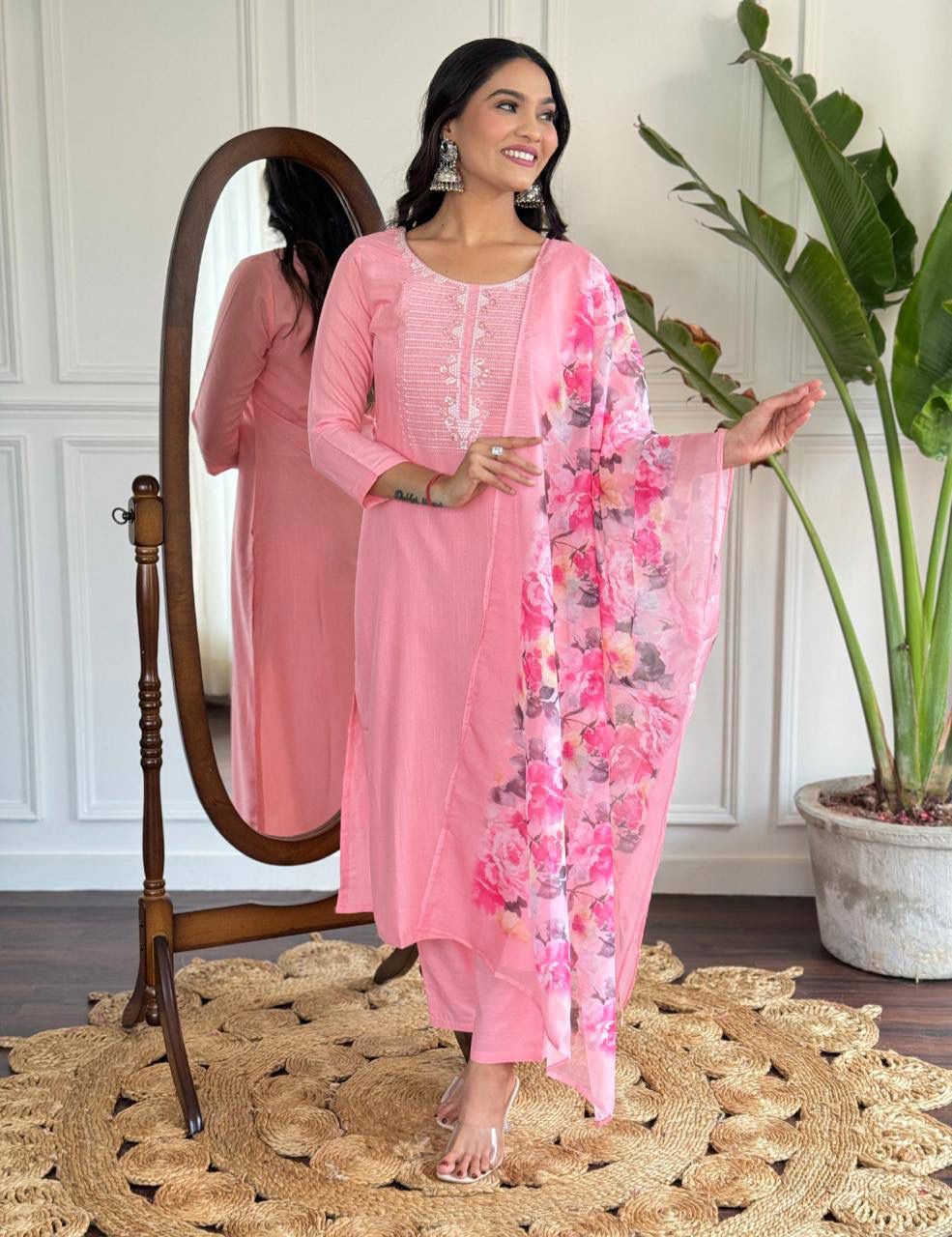 Gulabo Pink Kurti set with floral dupatta