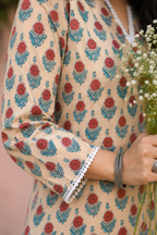 Women's Mustard Floral Print Cotton Kurti | Short Kurti with Lace Detail