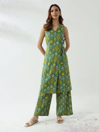 Shaad Women's Green Cotton Straight Kurta With Palazzo