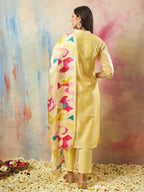 Aarohi Yellow Chanderi Embroidered Kurti Set