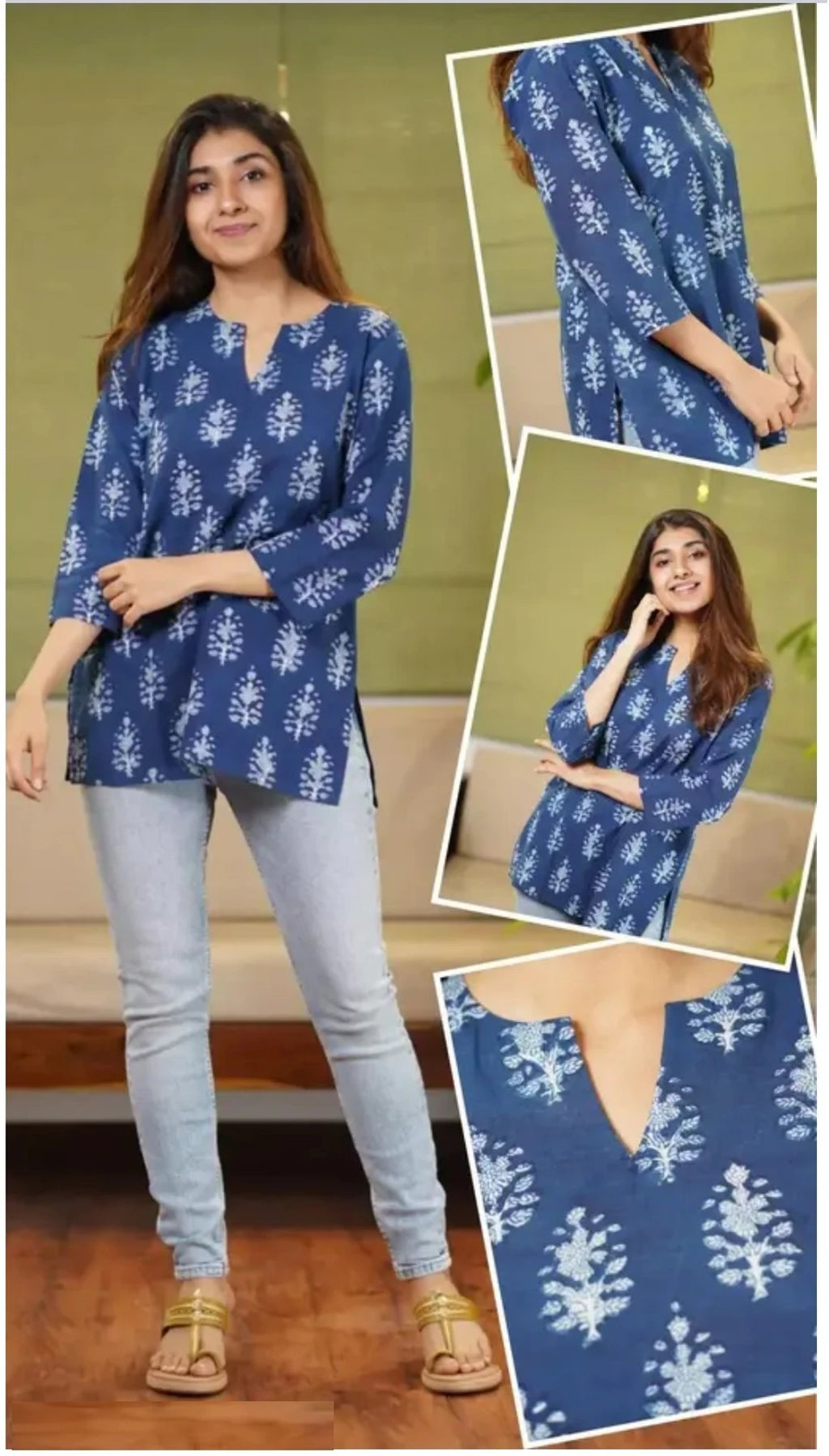 Ashna Blue Jaipuri Print short kurti