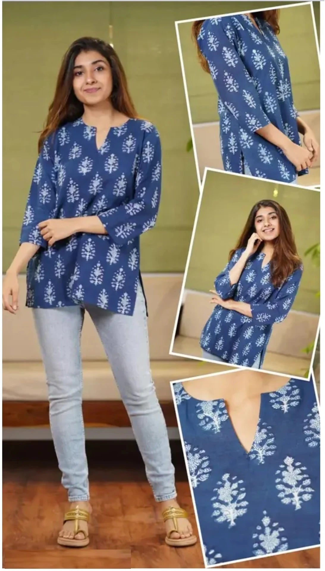 Ashna Blue Jaipuri Print short kurti