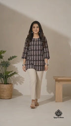 Shyamali Handblock Printed Pure Cotton Short Kurti –Charcoal Black