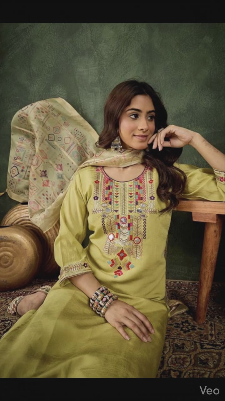 Jaya Light Yellow coloured Embroidered Kurti Set