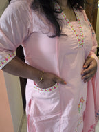 Meher Pink Embroidered Mul Chanderi Straight Kurta Set